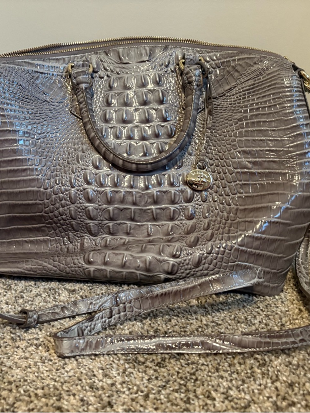 Brahmin Croc-Embossed Satchel in grey
